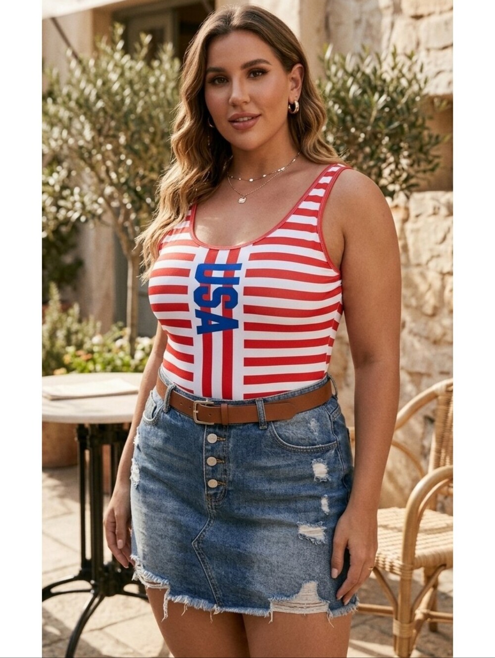 Isaac Morris Striped USA Bodysuit Red & White Size XL